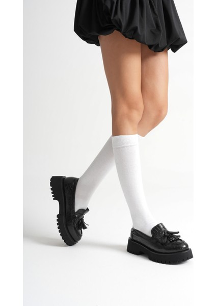 Anim Kadın Günlük Siyah Kroko Baskılı Loafer Ayakkabı