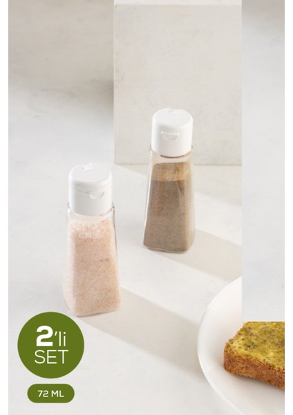 2'li Tek Kişilik Tuzluk Karabiberlik Tuzluk Seti 72 ml Beyaz