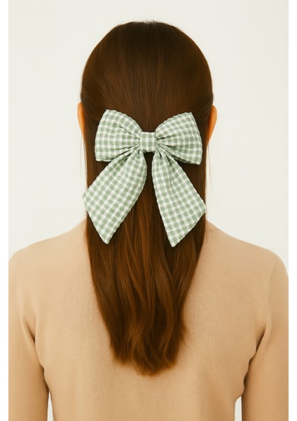 Kadın Müslin Kumaş Ekose Desenli Otomatik Mekanizmalı Fiyonk Toka 12X16 cm Saç Aksesuarı fiyatları