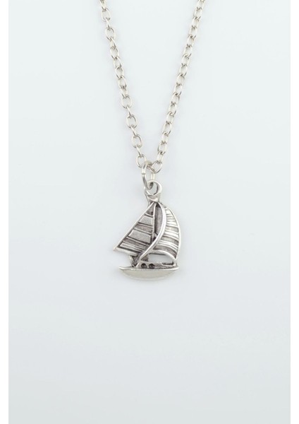 Yelkenli Gümüş Kaplama Düz Zincir Kolye