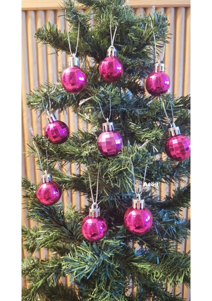 Yılbaşı Çam Ağacı Süsü Fuşya Renk Top Parlak Görünümlü Küre Süs 3 cm 9 Adet