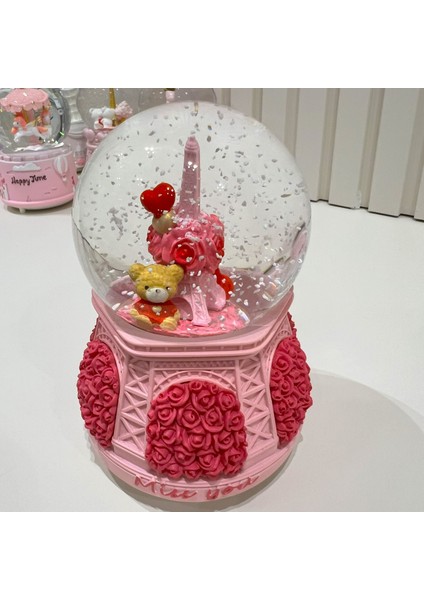 Paris Eyfel Kulesi Sevgili Güllü Ayıcıklı Işıklı Müzikli Orta Boy Kar Küresi TKY0399 modelleri