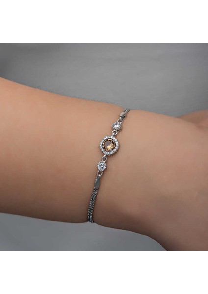 ​Gümüş Yuvarlak Zultanit Taşlı Kadın Bileklik