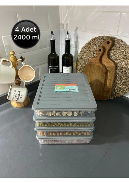 Buzdolabı Düzenleyici Buzdolabı Saklama Kabı Buzluk Kabı 2400 ml ( 4 Adet )