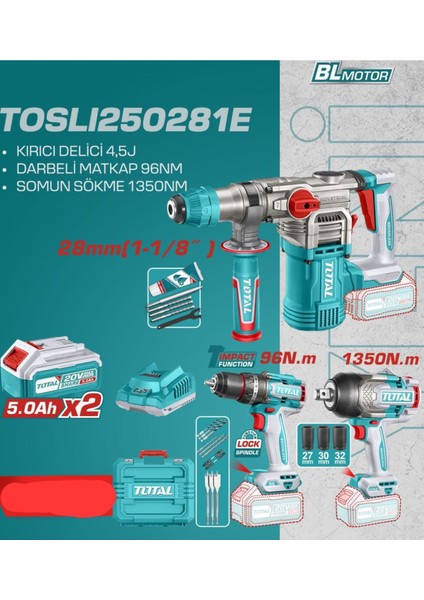 Avantajlı Akülü Prof Set, Kırıcı Delici 4.5j, Darbeli Matkap 96NM, Somun Sökme 1350NM