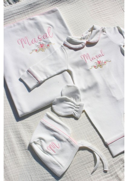 Kız Bebek Çiçekli 6 Parça Yenidoğan Set %100 Pamuk Tulum Battaniye Şapka Yastık Puset Örtü Eldiven indirimleri