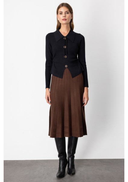 Kadın Süs Düğmeli Büzgü Detaylı Triko Kazak 65353 Siyah modelleri