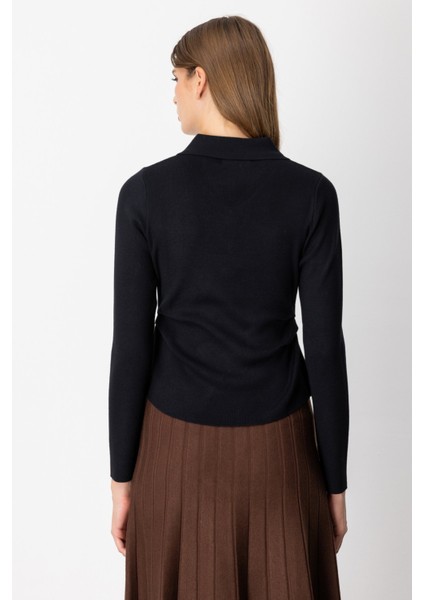 Kadın Süs Düğmeli Büzgü Detaylı Triko Kazak 65353 Siyah fırsatları