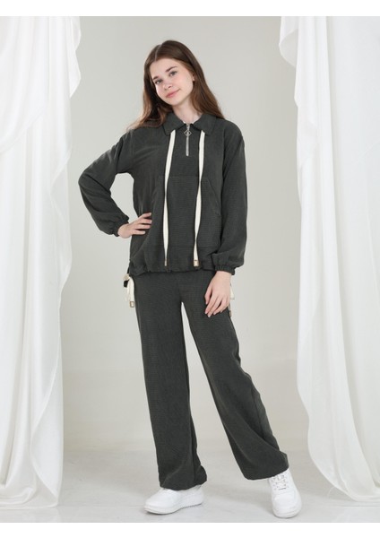 Aria Kız Çocuk Kadife Takım Füme