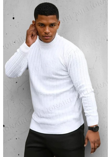 Erkek Beyaz Boğazlı Balıkçı Yaka Kışlık Triko Kazak fiyatları