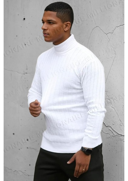 Erkek Beyaz Boğazlı Balıkçı Yaka Kışlık Triko Kazak modelleri