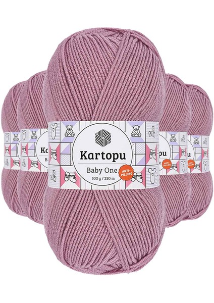 5 Adet Baby One Tüylenmeyen El Örgü Ipi Yünü Gül Kurusu K1763