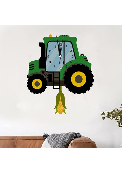 Sarkaçlı Yeşil Traktör Duvar Saati