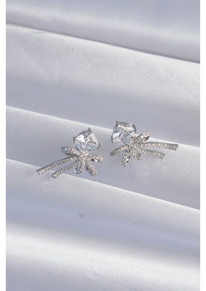 Pirinç Gümüş Renk Kare Zirkon Taşlı Fiyonk Küpe fiyatları