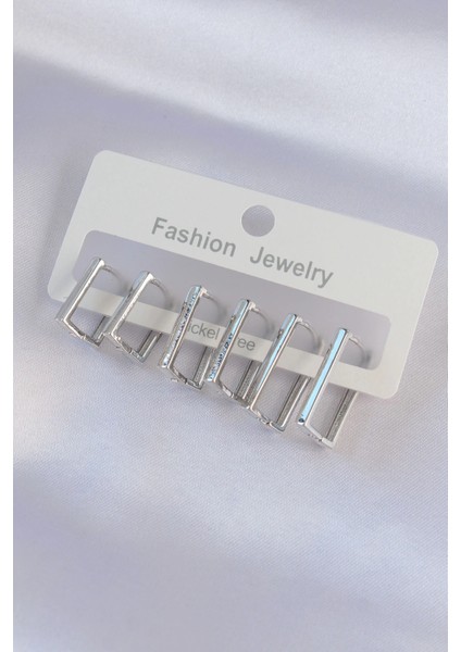 Bfs Pirinç Gümüş Renk Dikdörtgen Model Küpe Seti