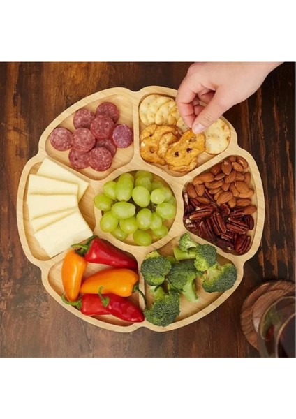 KC3030 Balsa 7 Bölmeli Bambu Sunumluk 30X30 cm – Doğal Ahşap Servis Tabağı
