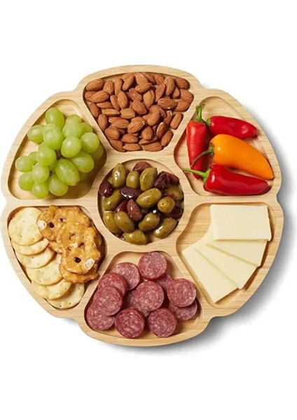 KC3030 Balsa 7 Bölmeli Bambu Sunumluk 30X30 cm – Doğal Ahşap Servis Tabağı modelleri