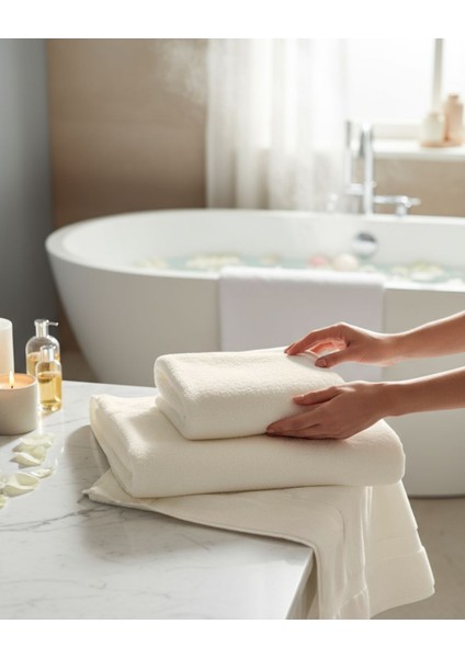 %100 Pamuk | Velune Banyo Havlusu 2\'li Set | Kırık Beyaz | 80X160 | Otel Serisi