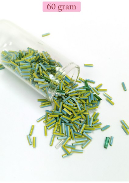 Uzun Boru Kesme Boncuk Çap 2mm Uzunluk 10 mm - 60 Gram - Yeşil Mavi - BNC289