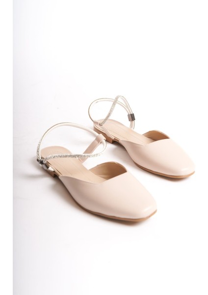 Carolıne Lastikli Ortopedik Rahat Taban Bilekten Taş Detaylı Kadın Babet Ayakkabı Ckt - Krem modelleri