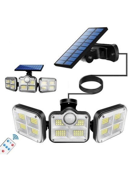Kumandalı Solar Güneş Enerjili 122 Ledli Hareket Sensörlü Bahçe Aydınlatma