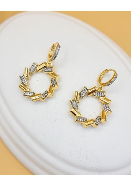 Zirkon Taşlı Pirinç Halka Küpe