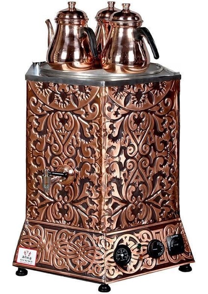 Pro Max Elektrikli Çay Makinası 4 Demlikli 50 Litre Bakır