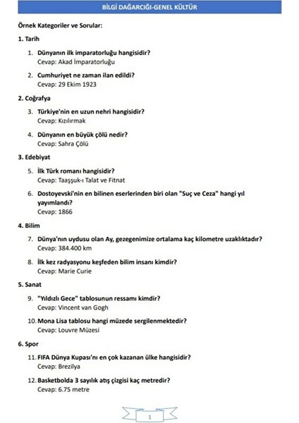 Bilgi Yarışmalarına Hazırlık Soru Bankası (2500 Soru) modelleri