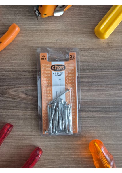 Çelik Çivi Beyaz | Galvanizli Oluklu Çivi | 25 Adet | No 4X50