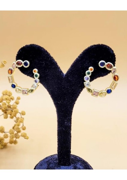 Pırıltılı Renkli Zirkon Taşlı Çember Küpe fiyatları