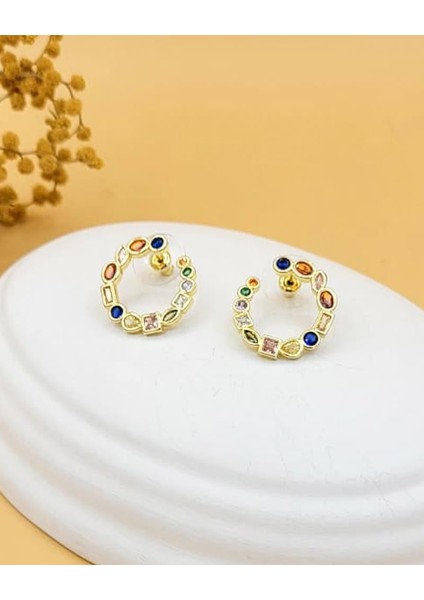 Pırıltılı Renkli Zirkon Taşlı Çember Küpe modelleri