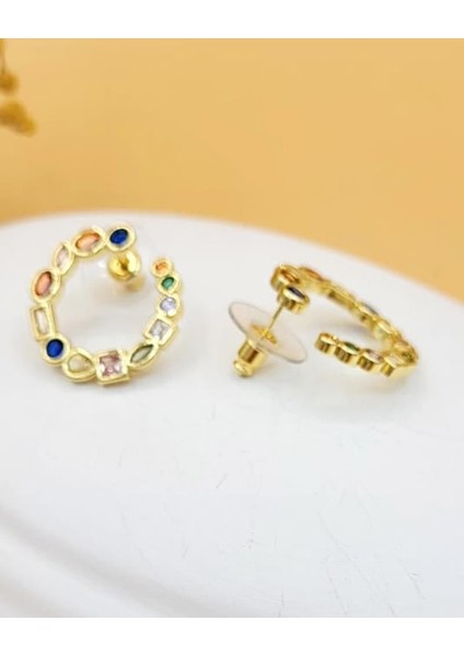 Pırıltılı Renkli Zirkon Taşlı Çember Küpe fırsatları