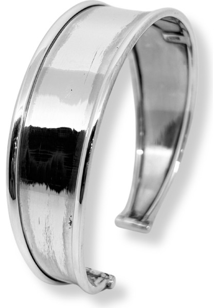 Düz Parlak Ayarlanabilir Kalın Gümüş Bilezik-Model 2