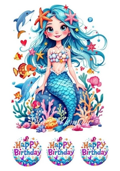 Deniz Kızı Pasta Süsü Pasta Resmi ve Baskısı - Yenilebilir Pasta Süsü- Yenilebilir Kağıt Baskı 9