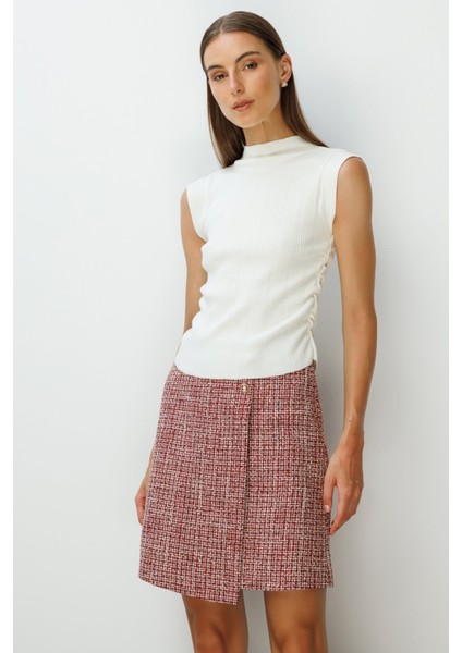 Kadın Yanları Büzgülü Kolsuz Triko Kazak 65355 Ekru