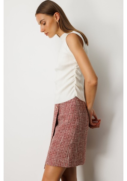 Kadın Yanları Büzgülü Kolsuz Triko Kazak 65355 Ekru fiyatları