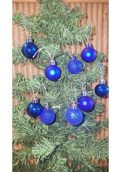 Yılbaşı Süsü Mavi Işıltılı Renkli Cici Top 3 cm 9lu Yılbaşı Yeni Yıl Çam Ağacı Süsü