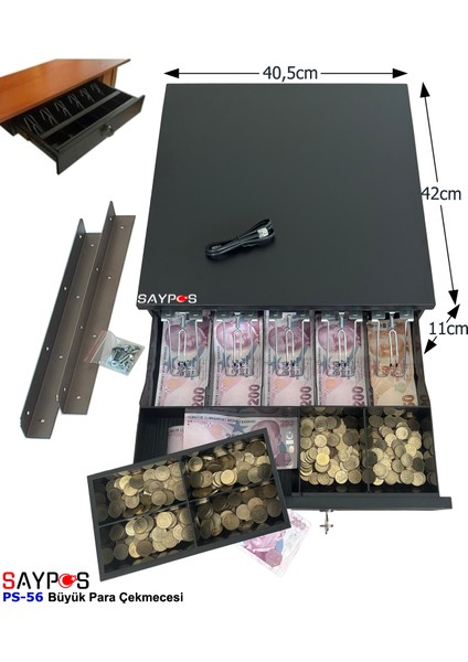 5 Geniş Banknot Gözlü Montaj Askılı, Pos Bağlantılı Anahtardan Açılır Para Çekmecesi 40,5X42X11CM modelleri