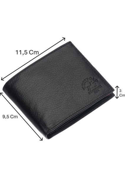 Hakiki Deri Bozuk Para ve Kart Bölmeli Erkek Cüzdanı - Siyah-Kırmızı