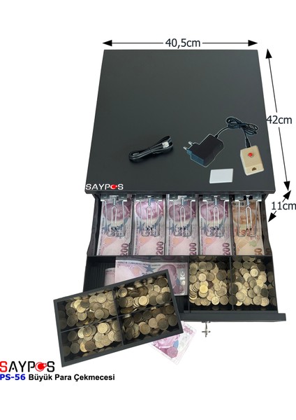 5 Geniş Banknot Gözlü Kolay Açma Buton ve Adaptörlü, Anahtardan Açılır Para Çekmecesi 40,5X42X11CM modelleri