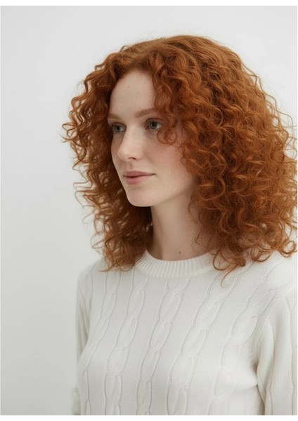 Kadın Saç Örgü Desenli Fit Bisiklet Yaka Yumuşak Triko Kazak" fiyatları