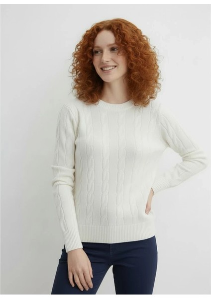 Kadın Saç Örgü Desenli Fit Bisiklet Yaka Yumuşak Triko Kazak" fırsatları