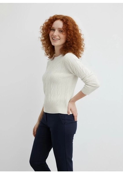 Kadın Saç Örgü Desenli Fit Bisiklet Yaka Yumuşak Triko Kazak" indirimleri