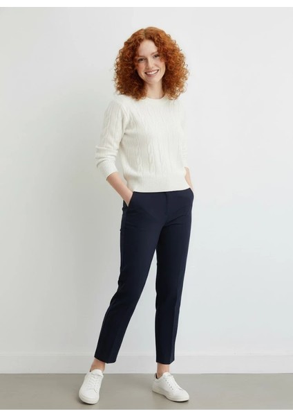 Kadın Saç Örgü Desenli Fit Bisiklet Yaka Yumuşak Triko Kazak"