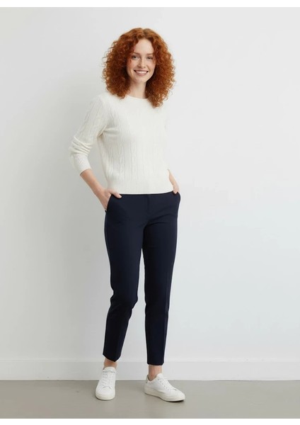 Kadın Saç Örgü Desenli Fit Bisiklet Yaka Yumuşak Triko Kazak"