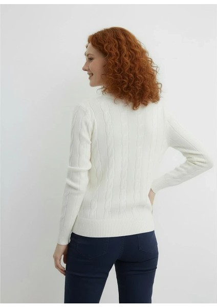 Kadın Saç Örgü Desenli Fit Bisiklet Yaka Yumuşak Triko Kazak"