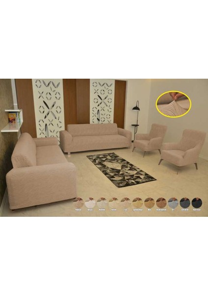 Koltuk Örtüsü Giydirmeli 3+3+1+1 Jakar Likralı Kakao