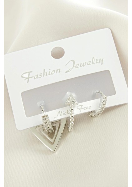 3 Adet Ok Zirkon Taşlı Küpe