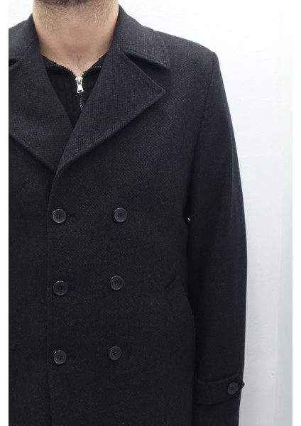 Fistan Store Erkek Siyah Spor Kesim Normal Kalıp Düğme Kapamalı Kışlık Kaşmir Kaban fiyatları