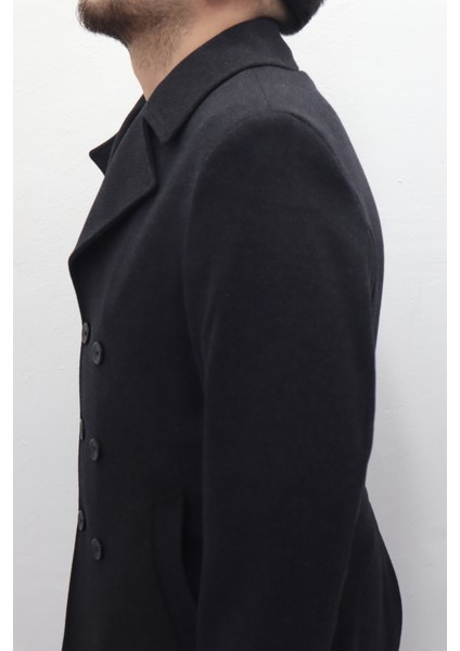 Fistan Store Erkek Siyah Spor Kesim Normal Kalıp Düğme Kapamalı Kışlık Kaşmir Kaban modelleri